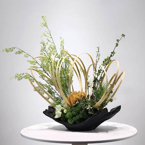 新中式现代竹仿城2342真绿植售花艺筏架构玄关市展厅楼处酒店前台