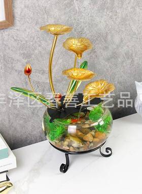 约家居流水摆玻璃缸招财鱼循环水前台客厅办公桌摆件开业件送SAX