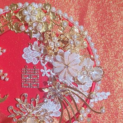 新娘喜扇秀禾服团扇GCP结字婚婚礼团扇风扇子古出嫁喜扇扇中式手
