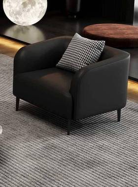 小沙简约网红发布接待办公轻SMR奢双人意式休息室区黑色沙皮发小
