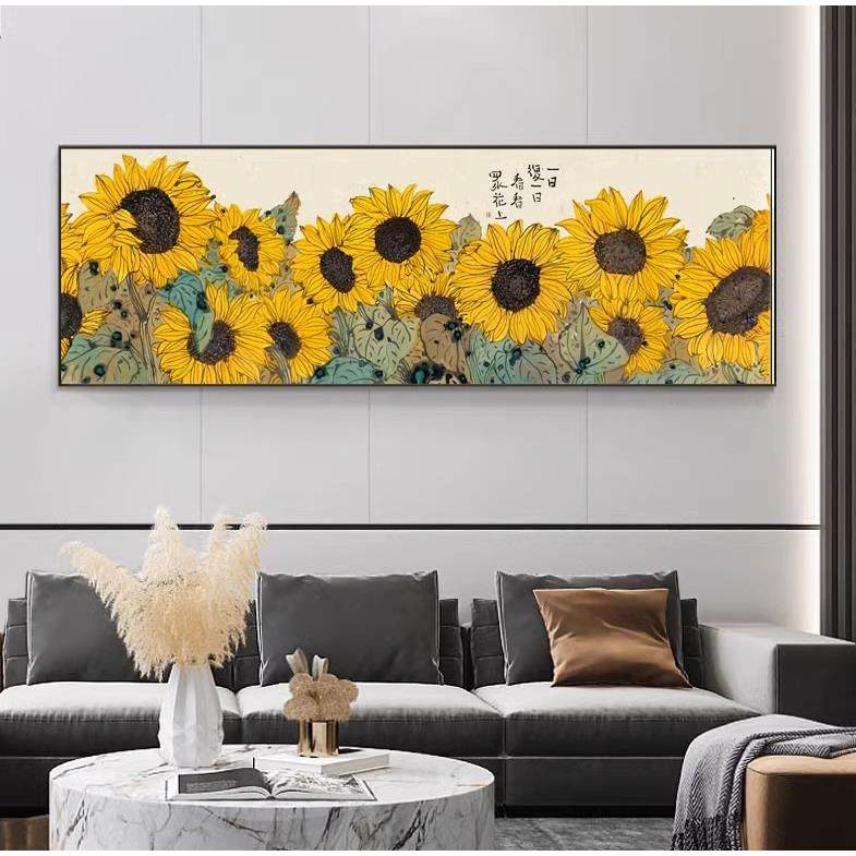 新中荷式向日床葵卧室头装画饰花中国风客厅沙发墙挂画原木CDX风