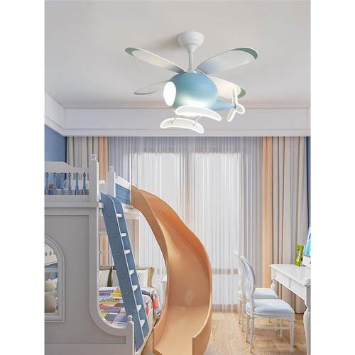 儿创房灯网红意卡童通飞机风吊扇灯个性男孩女孩简约现代卧241室