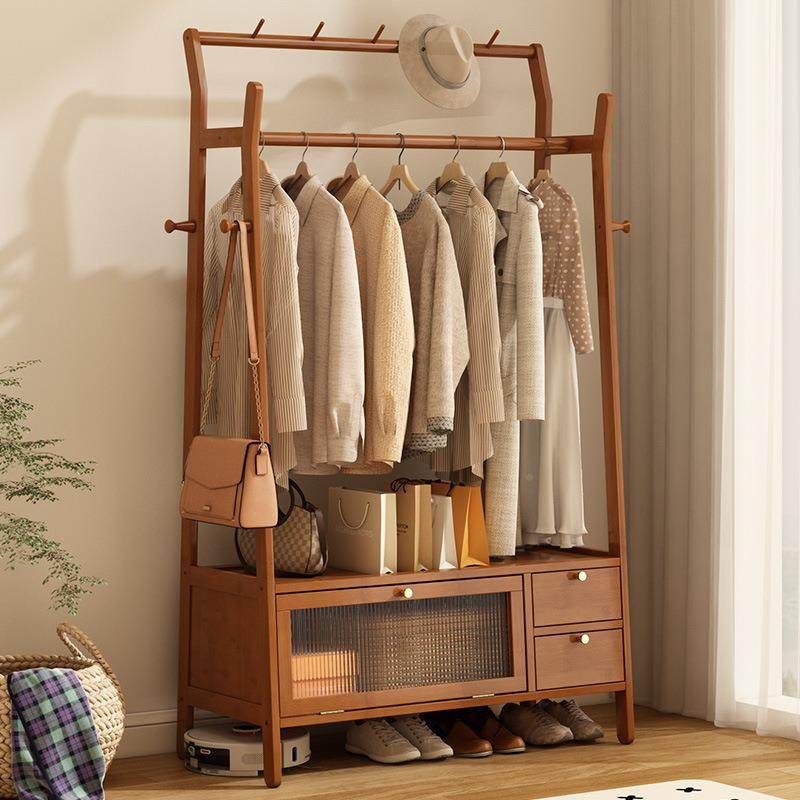 卧室挂衣架地家用可移带轮KCS衣衣帽动架复古奶油落风室内多功能