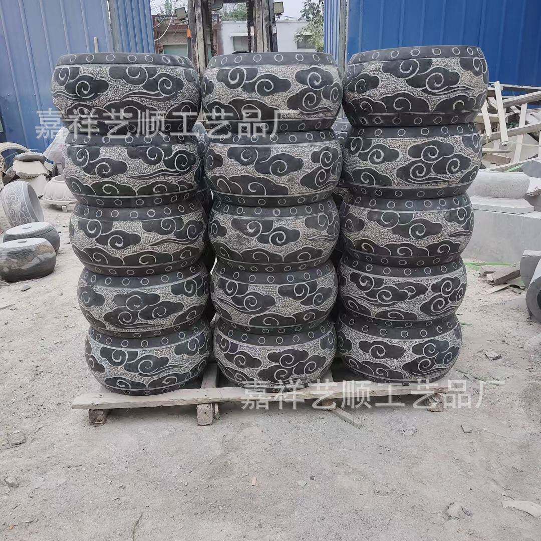 青石盆柱墩石雕柱脚石柱别墅庭院石墩底座花001架景花座祥莲云墩