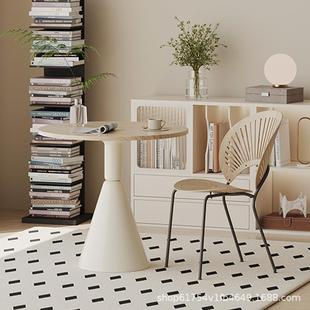 奶油实木圆形桌网红简约现代小户型饭B160桌风家餐用桌组合洽谈椅