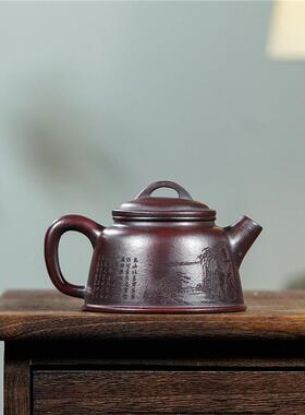 宜兴紫砂壶纯手zj0955工泡茶茶壶瓦当铁砂不血挑205cc源头一件