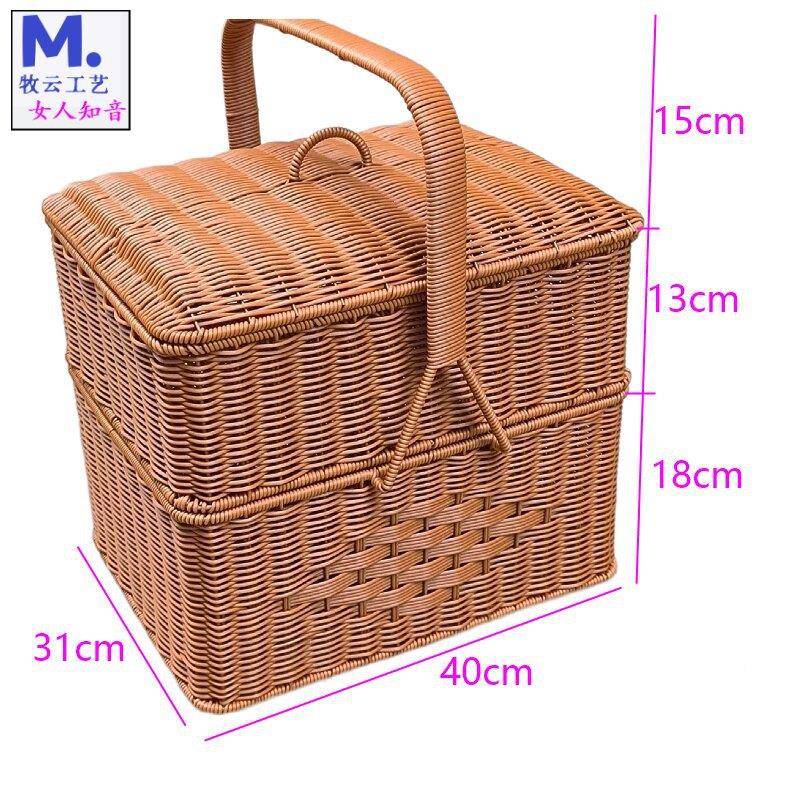 M编112家餐用拜拜篮双层野篮拜神专用长方形手提篮子手工242424织