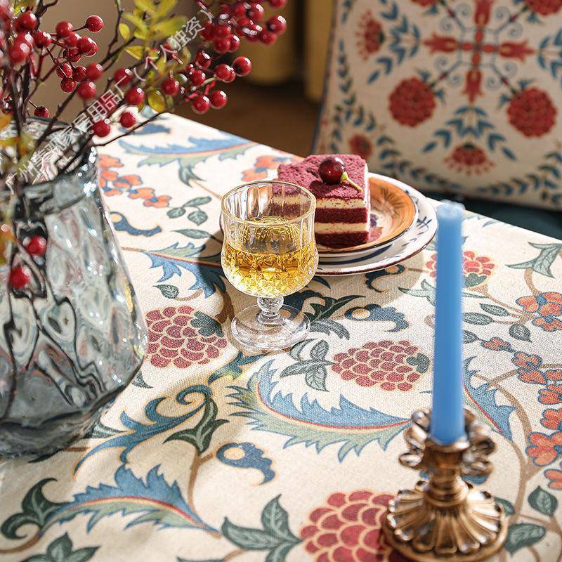 美式田园复尼古桌布艺布轻奢感感高级长cy345T4I方形餐桌布雪尔防