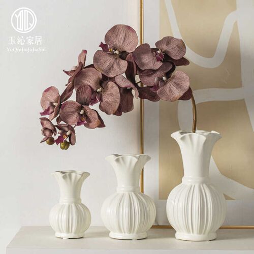 中古风芬顿陶瓷花瓶摆件客厅插花水养鲜花高级感餐桌电视柜装饰品
