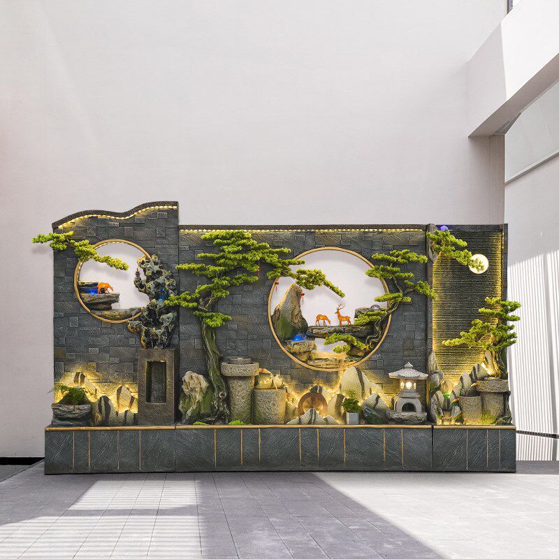 水幕墙流水屏风客厅隔断酒店景观摆件办公室装饰别墅庭院假山鱼池