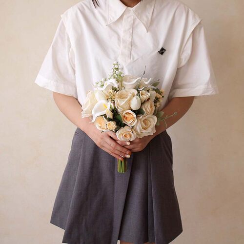 手捧花韩式新娘香槟色玫瑰 婚礼婚庆领证拍照把束花 绢花伴娘拿花