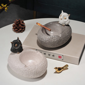 办公室家用烟缸摆件现代中式 猫头鹰陶瓷烟灰缸创意个性 潮流时尚