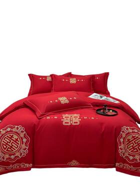 4202新款婚庆四件房套婚大红色被套床单结Z2024102婚嫁陪嫁婚被子