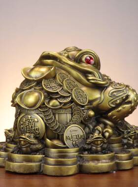 FIQ铜金蟾蟾聚宝盆家居店蟾铺装饰摆件发财蟾新金款福字金蟾蜍