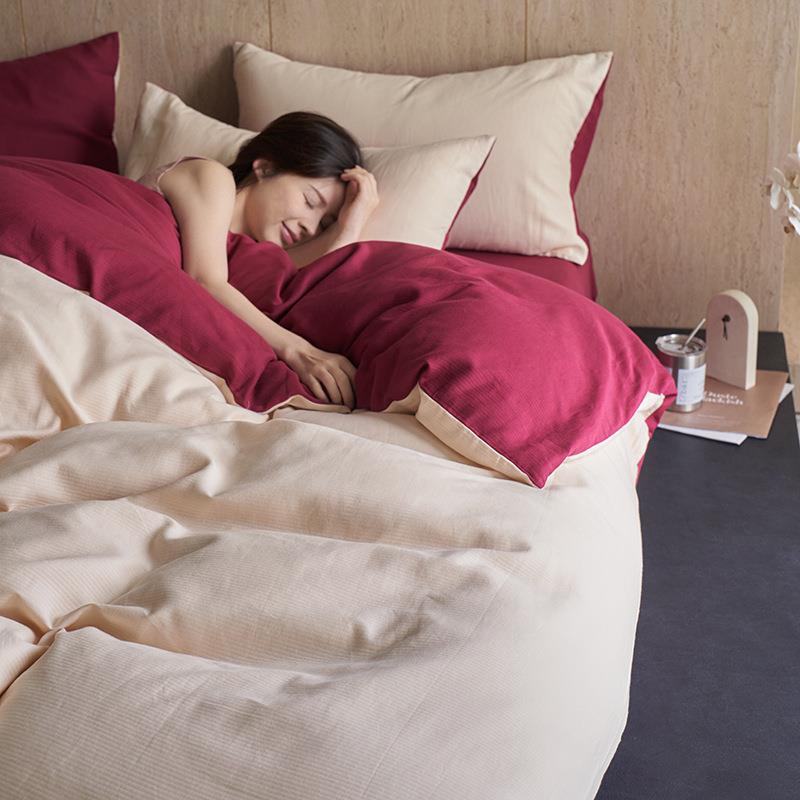 A床秋冬简约全棉加厚anlaishe磨毛四件套类纯色品纯棉床单被套床