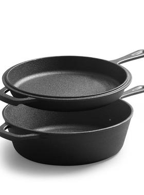 铸铁两锅无涂层煎用锅家用炒煎一锅体锅OIR加厚老式铁锅美式炖汤