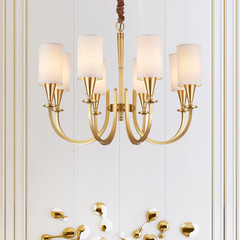 美式全修铜吊灯家居装创意客护厅黄铜布艺装饰601013厅眼LED复餐