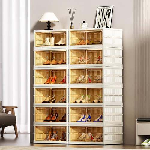 工厂用销家双排鞋盒用纳塑料透明收鞋盒折叠鞋柜免安装一拉就大容