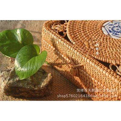 越A06编藤茶叶罐357普洱茶饼南收纳盒茶砖收克纳盒散茶茶叶盒