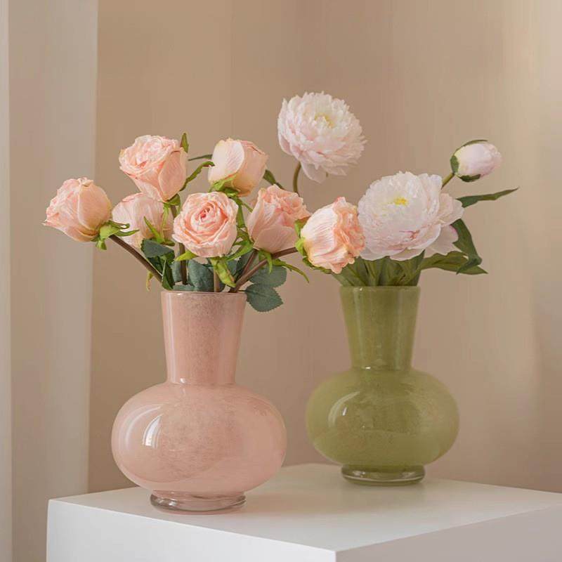 QL160A绿多巴胺厅彩绿流沙琉璃花瓶摆色件轻色奢高级感客桌面水养