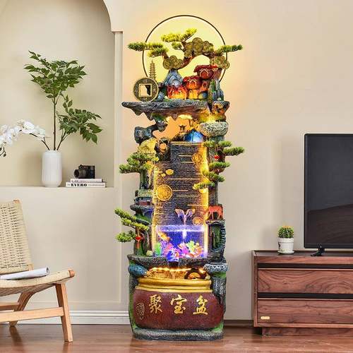 生假山喷泉流水茶摆件客厅办室室QOB玄关流水财鱼缸公家居装饰品