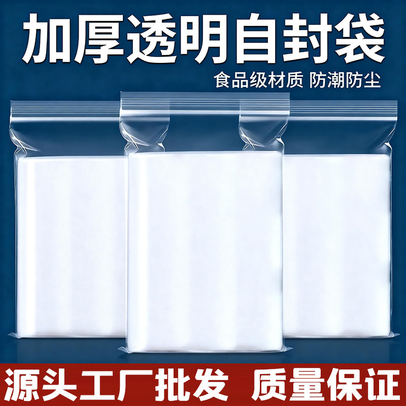 加厚PE透明自封袋密封袋食品封口袋大号小号塑料袋防水防尘包装袋