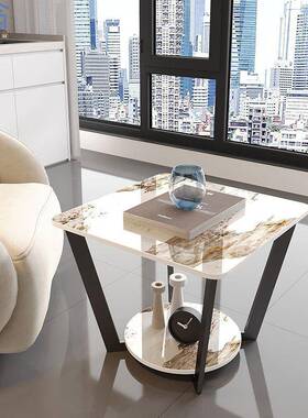 fLE新款北欧沙发边几轻奢意式极简方桌床头边柜大理石岩板小茶几