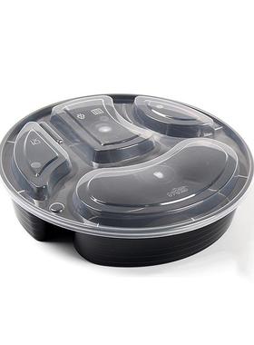 一次性四格打包饭盒黑色/橙色圆形加厚加硬快餐碗1100ml120个