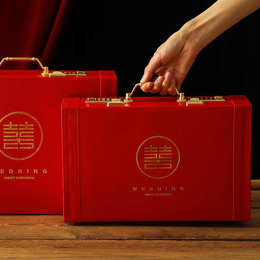 结婚订婚彩礼箱钱盒子礼金箱提亲聘礼装现金10万20万元密码锁高档