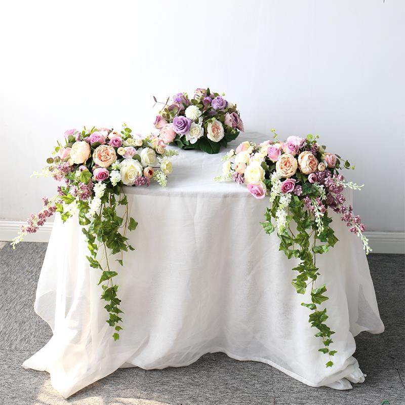 婚礼桌花婚庆宴会签到花演讲台花鲜花垂掉台花桌摆仿真花排花角花