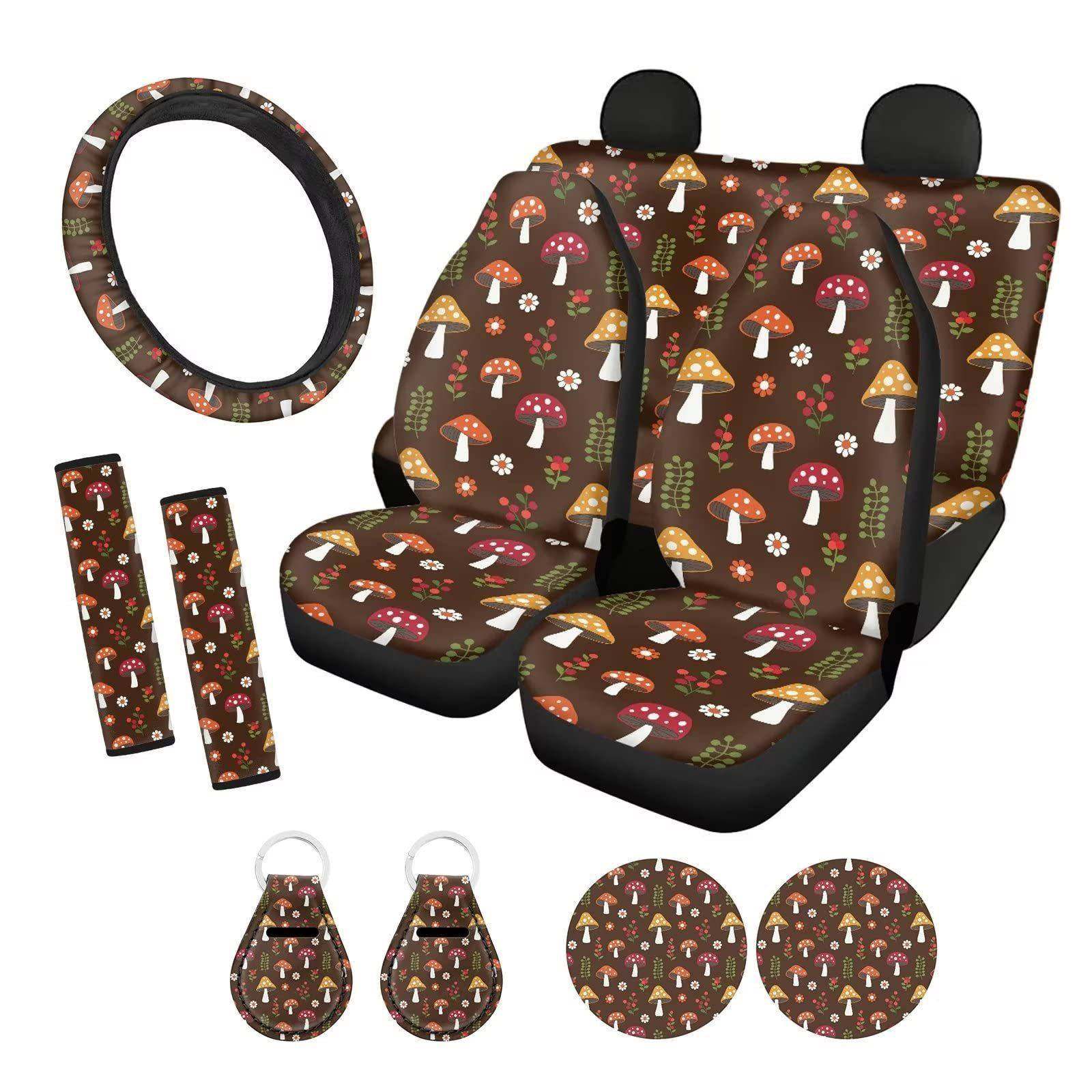 蘑菇和花朵印花汽车座椅套装汽车方向盘套座椅钥匙套扶手垫定制,鲜花速递/花卉仿真/绿植园艺,割草机/草坪机,淘宝优惠券,粉丝福利购,淘宝优惠卷