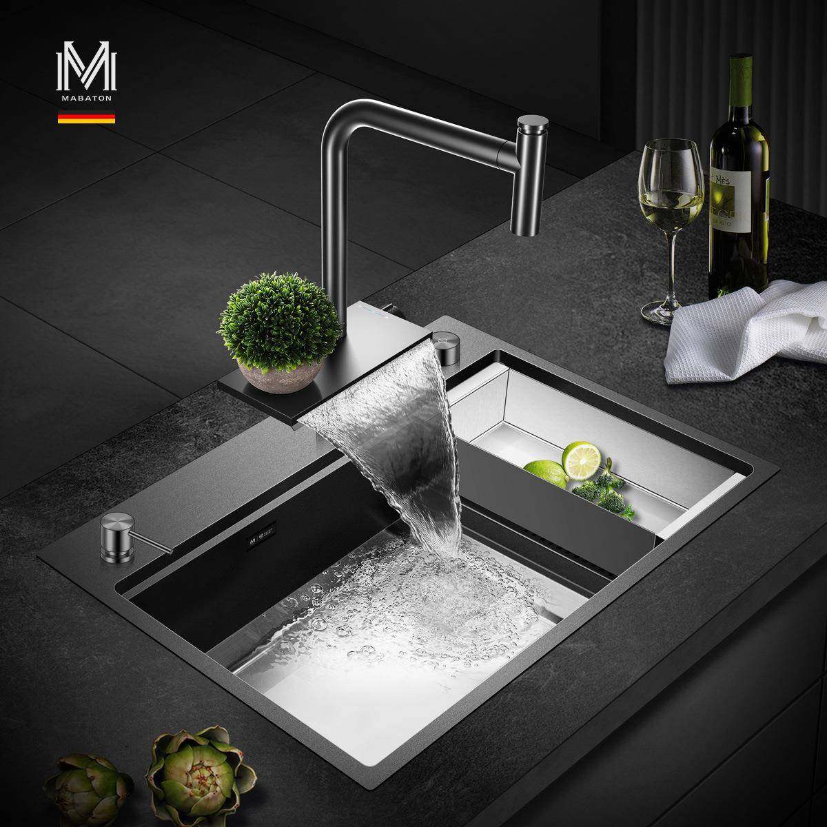 MABATON曼巴顿厨房纳米黑陶晶不锈钢水槽侧排阶梯式洗杯器大单槽,农用物资,其他肥料,淘宝优惠券,粉丝福利购,淘宝优惠卷