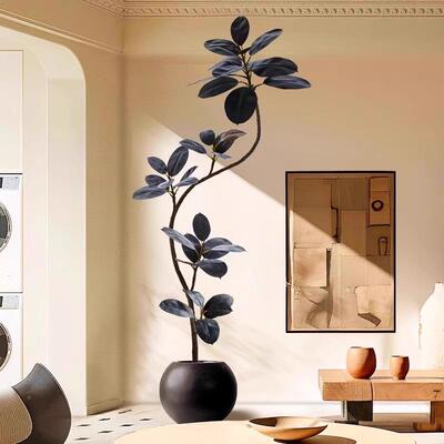 仿真绿植黑0365金刚橡皮树栽大盆造景客仿生假树绿植物高厅端轻奢