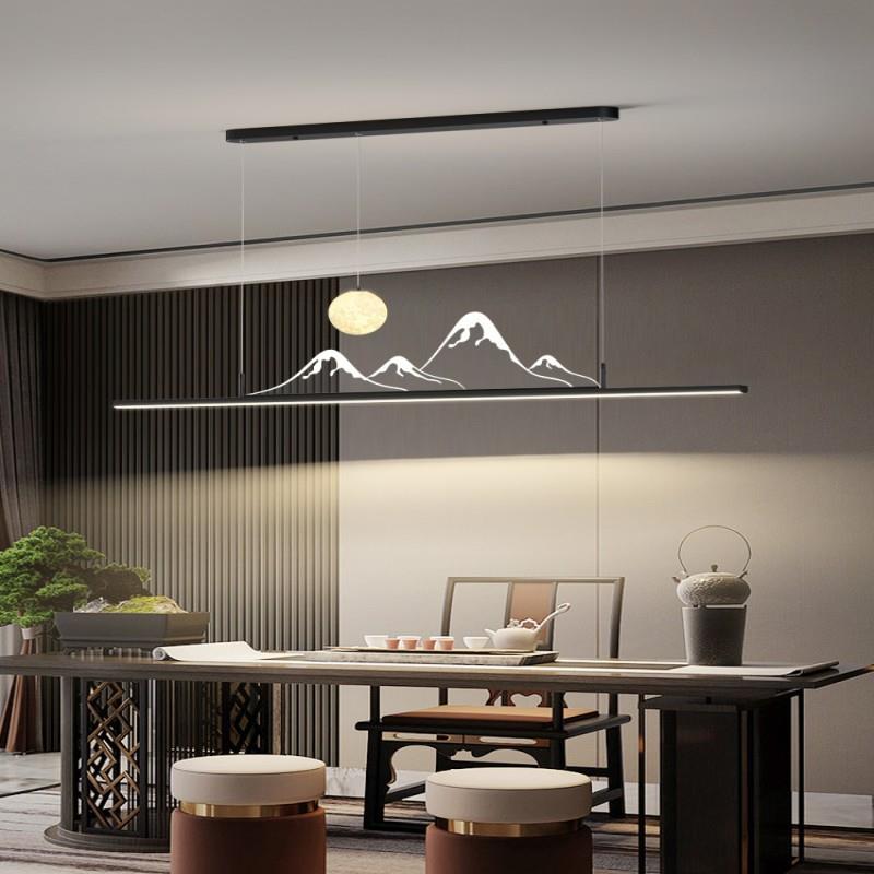 餐厅灯新中式山水长条餐桌吊灯现代简约极吧台北欧简字96一前台灯