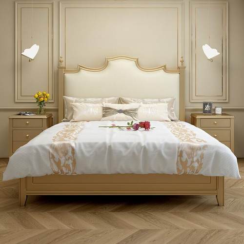 法式轻奢实木床1.8m主卧室大床双人床现代简约美式风皮艺软包婚床