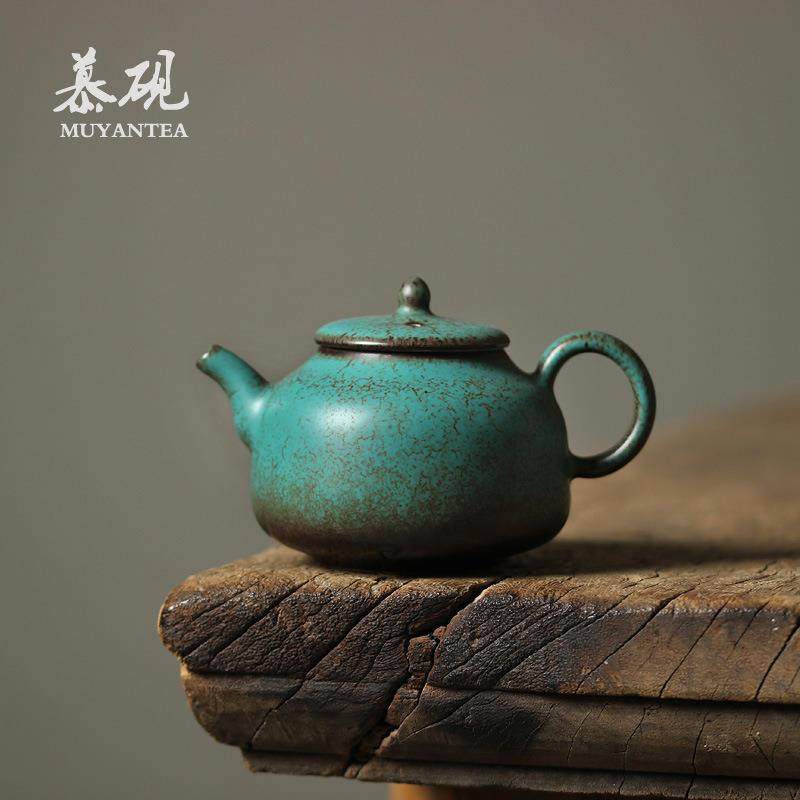 慕陶日式窑变小瓷壶绿松系功夫泡茶壶茶席干泡壶小品陶瓷茶具单壶