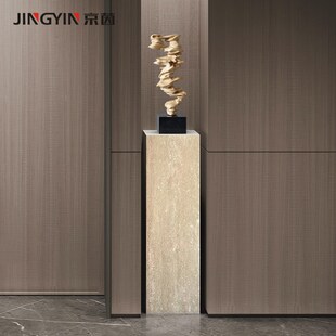天然大理石雕塑底座电视柜旁落地摆台侘寂风黄洞石茶室玄关摆件