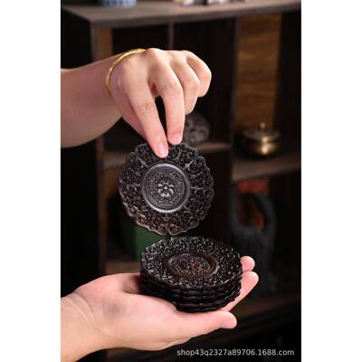 8*81*中酸号东非枝紫光檀禅意廷风缠枝莲纹透雕茶托茶90059杯垫公