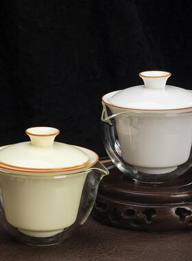 禹诚璃羊脂陶玉瓷玻户携外便式一壶三59121杯盖碗快客旅行茶具套