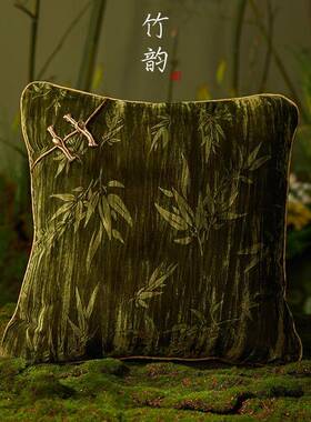 新中式绿色轻发奢长条抱枕沙客厅床卧头jx077室竹靠枕叶靠背垫榻
