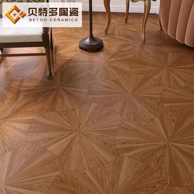 天鹅绒柔光荷叶木纹砖520x600复古瓷砖胡桃木焦糖色仿木纹地砖