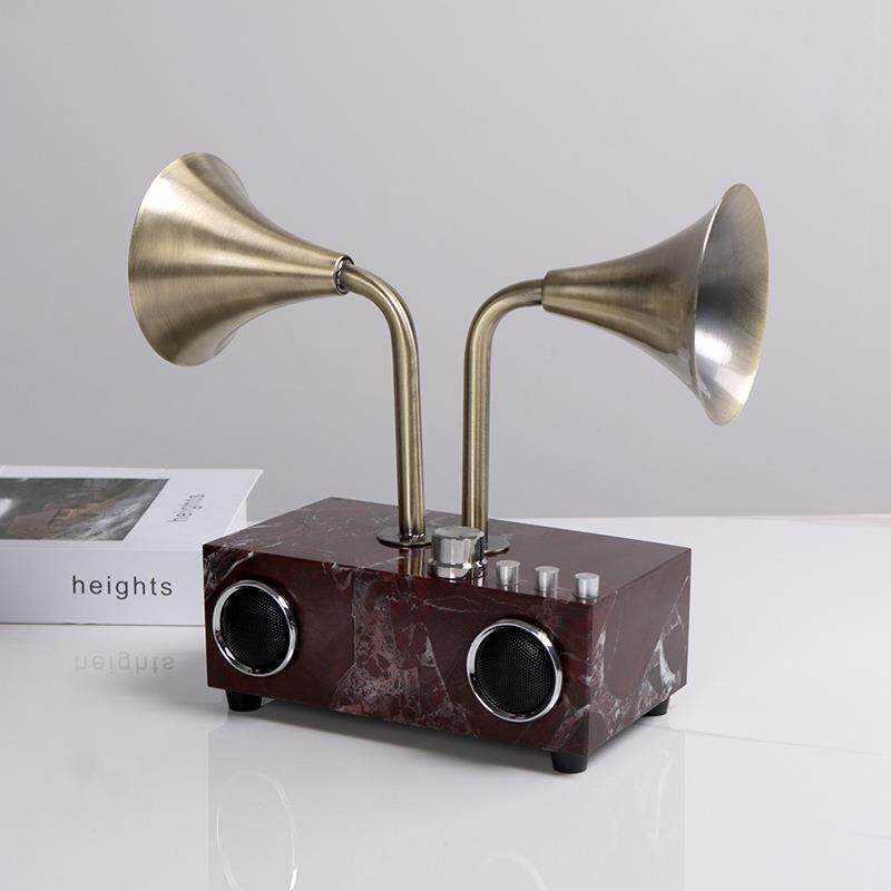 现代极简创意金属大理石音响摆件样板间售楼处书房客厅软装饰品