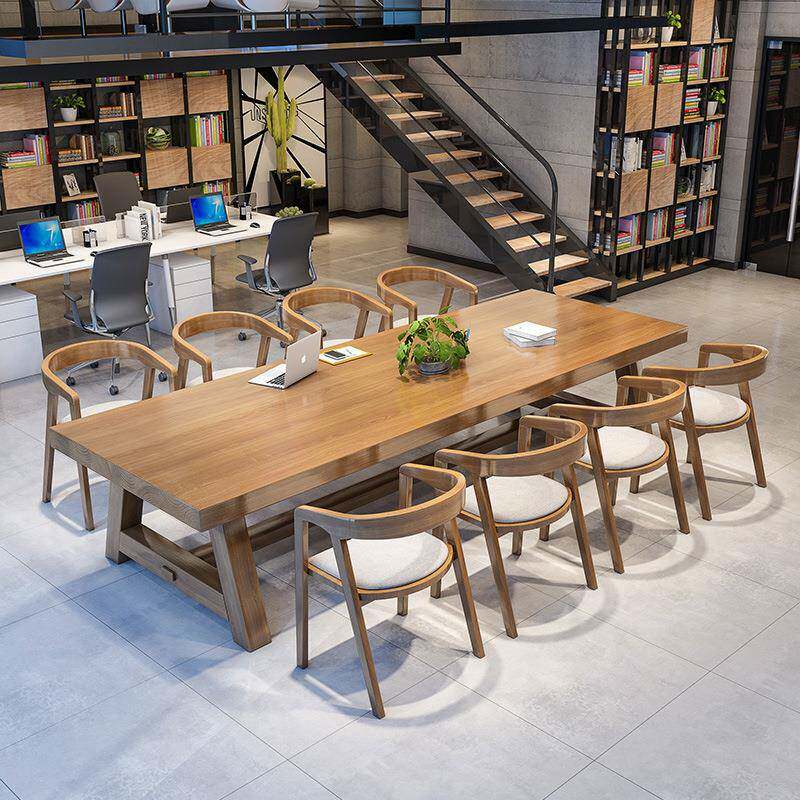 工业风会议桌长桌工作台洽谈家用电脑办公实木长条桌书桌大板桌子