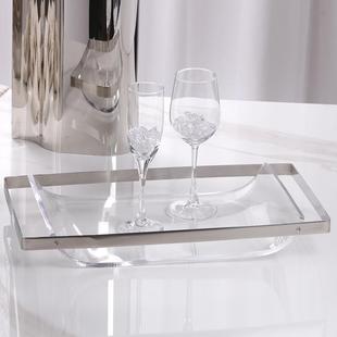简约托盘倒梯形亚克力金属几何银色收纳盘茶几客厅桌面装饰品摆件