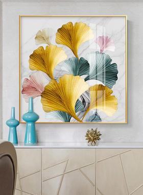 入户迎门墙玄关装饰画别墅蓝色银杏叶壁画正方形轻奢客厅餐厅挂画