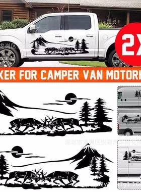 Y-307乙烯基汽车贴纸新款通用山脉树林动物麋鹿卡通个性装饰车贴