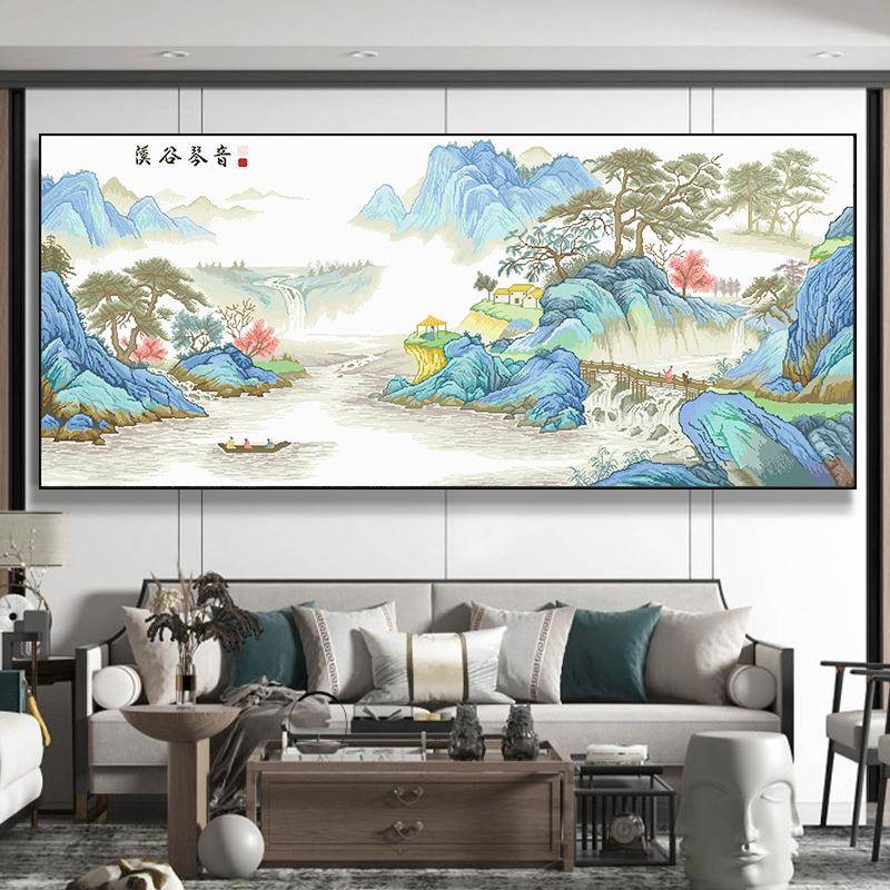溪谷琴音十字绣2024新款线绣客厅大幅经典国画风景山水画手工满绣