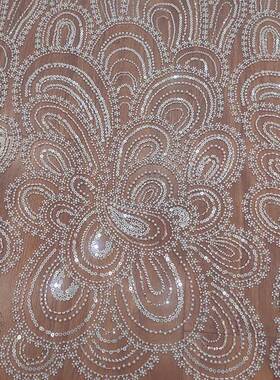 款高品226质白色珠绣蕾丝布料婚网纱礼D服装新饰I辅Y花边服装料