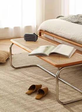 北欧创意藤编长凳家用门口实木关换鞋凳卧室凳中床尾民古QRM宿玄