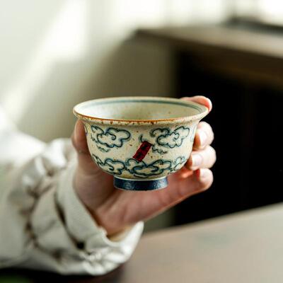 青花云火TD-1539石纯手绘祥喜单杯陶瓷个人专用欢防烫主人杯压手